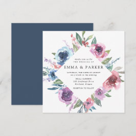Midnight Blooms | Lila och Blå Blommig Bröllop Inbjudningar