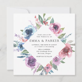 Midnight Blooms | Lila och Blå Blommig Bröllop Inbjudningar