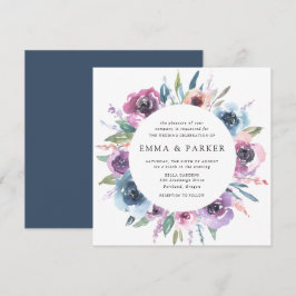 Midnight Blooms | Lila och Blå Blommig Bröllop Inbjudningar