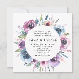 Midnight Blooms | Lila och Blå Blommig Bröllop Inbjudningar
