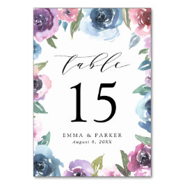 Midnight Blooms | Lila och Blå Blommig Bröllopsfes Bordsnummer