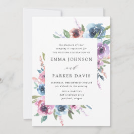 Midnight Blooms | Lila och Blå Blommig Bröllopsfes Inbjudningar