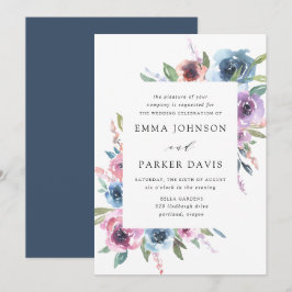 Midnight Blooms | Lila och Blå Blommig Bröllopsfes Inbjudningar