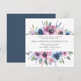 Midnight Blooms | Lila och Blå Blommig Bröllopsfes Inbjudningar