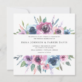 Midnight Blooms | Lila och Blå Blommig Bröllopsfes Inbjudningar