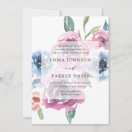 Midnight Blooms | Lila och Blå Blommig Bröllopsfes Inbjudningar