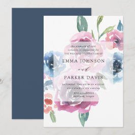 Midnight Blooms | Lila och Blå Blommig Bröllopsfes Inbjudningar