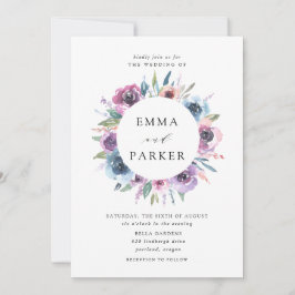 Midnight Blooms | Lila och Blå Blommig Bröllopsinb Inbjudningar