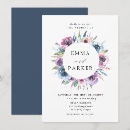 Midnight Blooms | Lila och Blå Blommig Bröllopsinb Inbjudningar