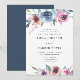Midnight Blooms | Lila och Blå Blommig Bröllopsinb Inbjudningar