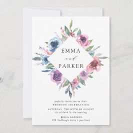 Midnight Blooms | Lila och Blå Blommig Bröllopsinb Inbjudningar