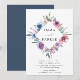 Midnight Blooms | Lila och Blå Blommig Bröllopsinb Inbjudningar