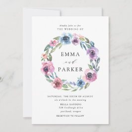 Midnight Blooms | Lila och Blå Blommig Bröllopsinb Inbjudningar