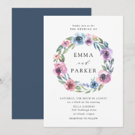 Midnight Blooms | Lila och Blå Blommig Bröllopsinb Inbjudningar