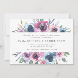 Midnight Blooms | Lila och Blå Bröllopsblommor Inbjudningar