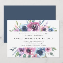 Midnight Blooms | Lila och Blå Bröllopsblommor Inbjudningar