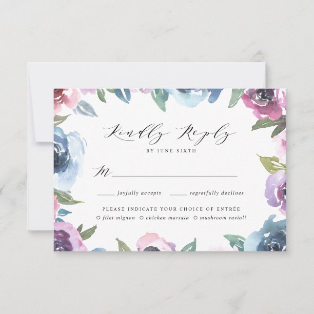 Midnight Blooms | RSVP-kort med måltidsval OSA Kort (Framsida)