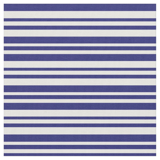 Midnight Blue and White Färgad Linjer Mönster Tyg (Närbild)