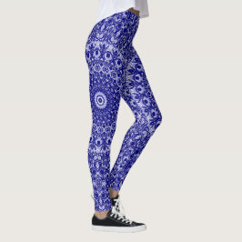 Midnight Blue and White Mandala Mönster Leggings
