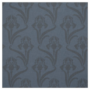 Midnight Blue Art nouveau Iris Fabric Tyg