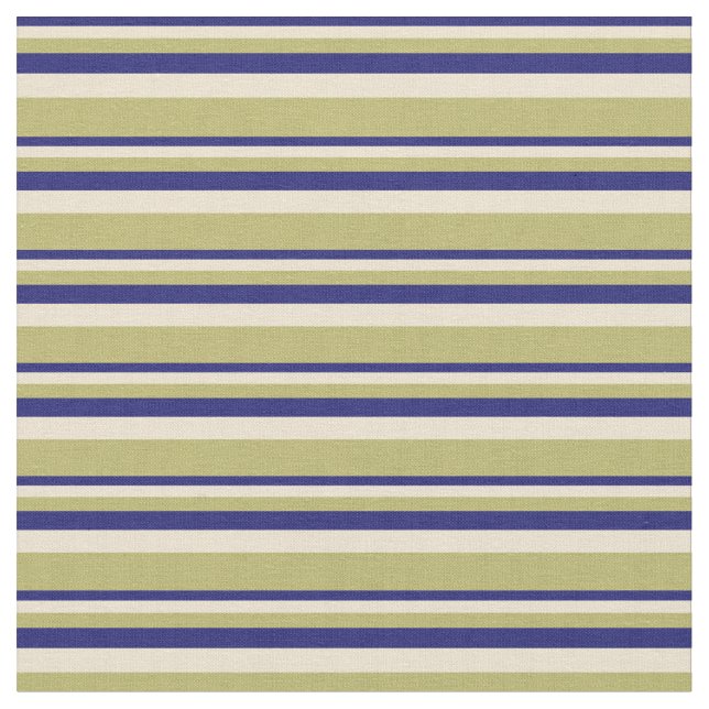 Midnight Blue, Beige och Mörk Khaki Rand Tyg (Närbild)