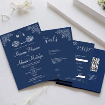 Midnight Blue Blommigt Islamic Muslim Nikah Bröllo