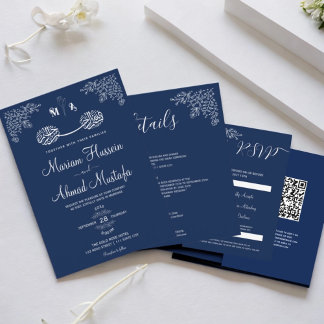 Midnight Blue Blommigt Islamic Muslim Nikah Bröllo Inbjudningar