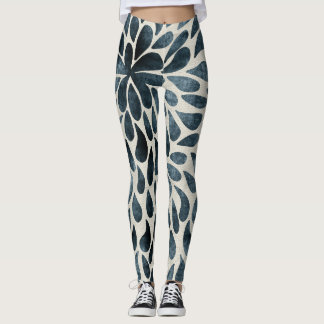Midnight Blue Blommigt Petal Mönster Artsy Legging
