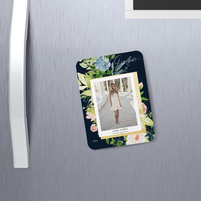Midnight blue  blommigt Photo Studenten Card M Magnet (Skapare uppladdad)