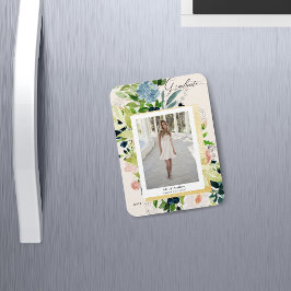 Midnight blue blommigt Photo Studenten Card M Magnet