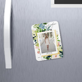 Midnight blue blommigt Photo Studenten Card Magnet