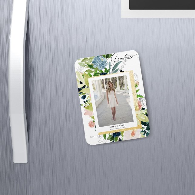 Midnight blue  blommigt Photo Studenten Card Magnet (Skapare uppladdad)