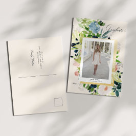 Midnight Blue Blommigt Photo Studenten Meddelande Vykort