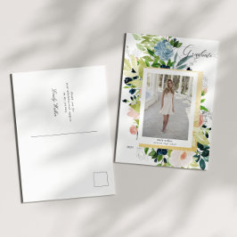 Midnight Blue Blommigt Photo Studenten Meddelande Vykort