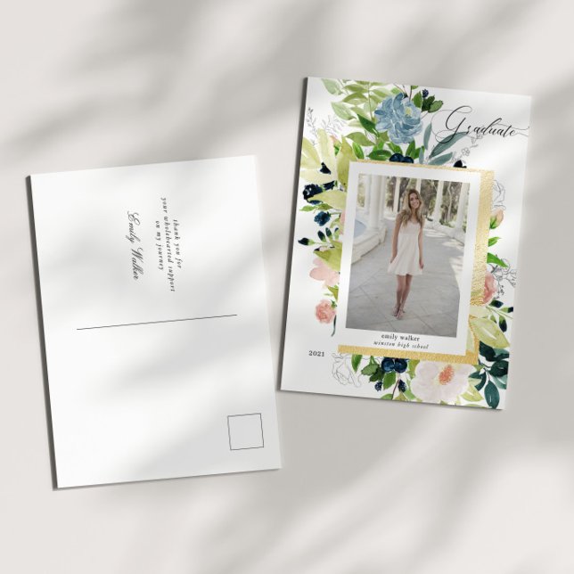 Midnight Blue  Blommigt Photo Studenten Meddelande Vykort (Skapare uppladdad)