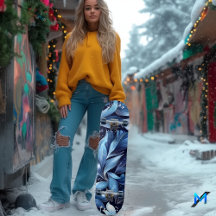 Midnight Blue Blommigt Skateboard med Abstrakt Löv