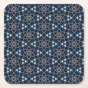 Midnight Blue Blommönster Underlägg Papper Kvadrat