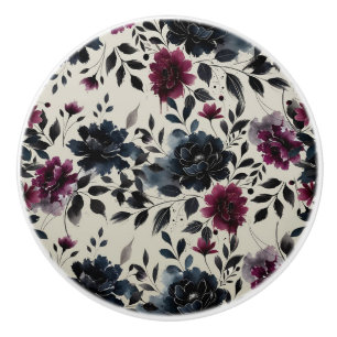 Midnight Blue Burgundy Bläckfärgade Blommiga Mande Knopp