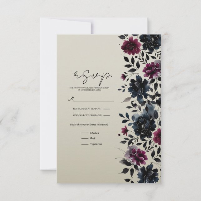 Midnight Blue Burgundy Inky Floral Mandel Svar (Framsida)