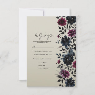 Midnight Blue Burgundy Inky Floral Mandel Svar