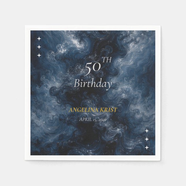 Midnight Blue Celestial Birthday Party Napkin Pappersservett (Framsidan)