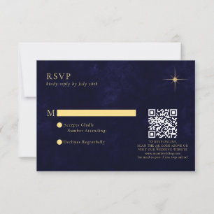 Midnight Blue Celestial Guld Stars Bröllop QR-kod OSA Kort