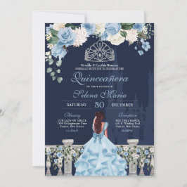 Midnight Blue Cinderella Princess Quinceañera Inbjudningar
