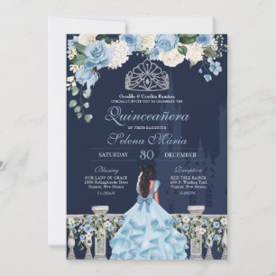 Midnight Blue Cinderella Princess Quinceañera Inbjudningar