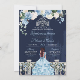 Midnight Blue Cinderella Princess Quinceañera Inbjudningar