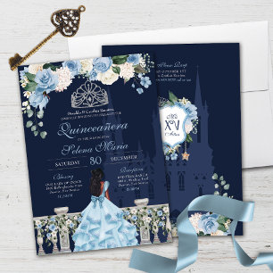 Midnight Blue Cinderella Princess Quinceañera Inbjudningar
