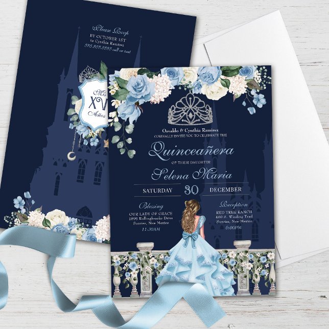 Midnight Blue Cinderella Princess Quinceañera Inbjudningar (Skapare uppladdad)