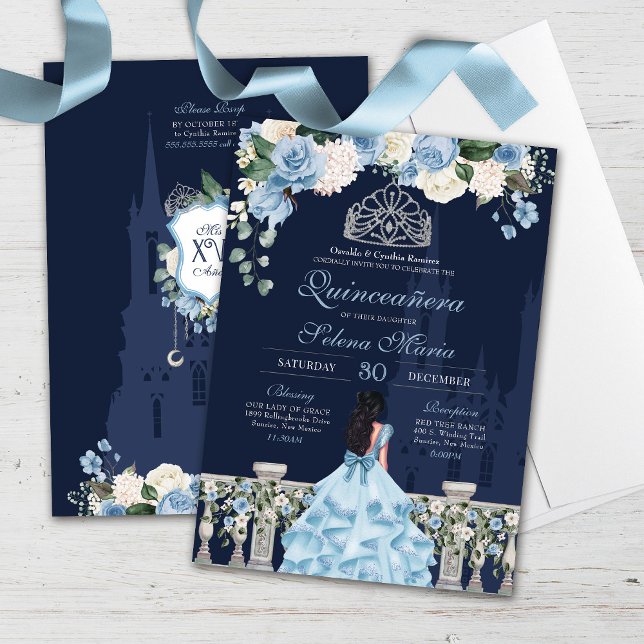 Midnight Blue Cinderella Princess Quinceañera Inbjudningar (Skapare uppladdad)