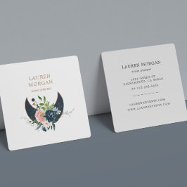 Midnight Blue Crescent Måne Blommigt Fyrkantigt Visitkort