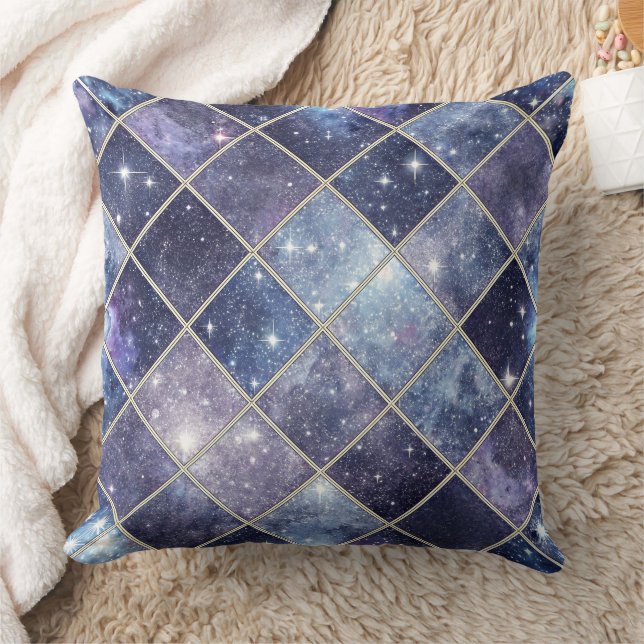 Midnight Blue Diamond Lattice - Starry Night (2) Kudde (Filt)